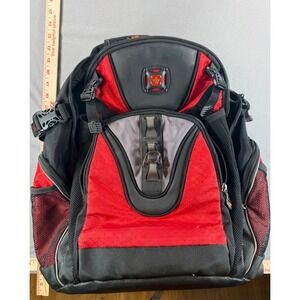 SwissGear by Wenger Laptop Backpack Red Black Shock Absorbing Straps Travel Bag